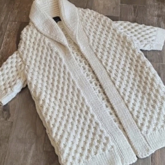 S-L Rare Kim Haller Heavy Knit Merino Wool Blend Open Front Cardigan MSRP $600 - Picture 3 of 16